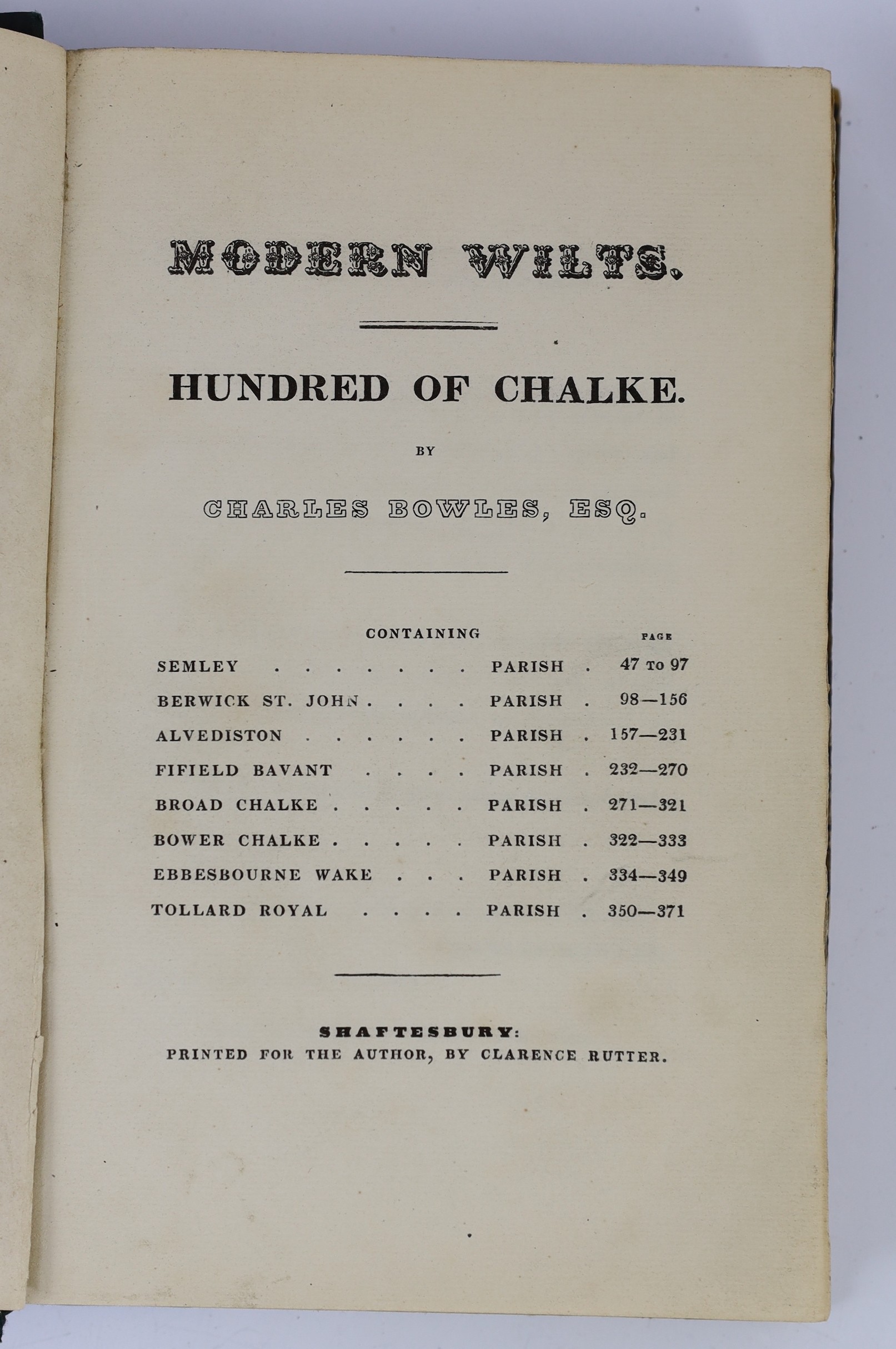 WILTS: Everard, James (Lord Arundell) and Hoare, Sir Richard Colt - The History of Modern Wiltshire. Hundred of Dunworth and Vale of Noddre. d-page map, 15 portraits and plates